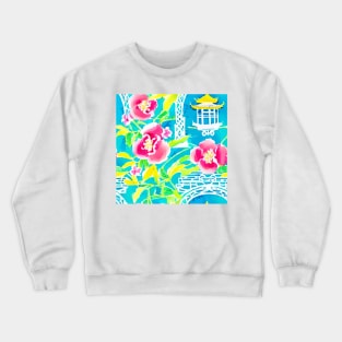 Flowers and pagodas on turquoise Crewneck Sweatshirt